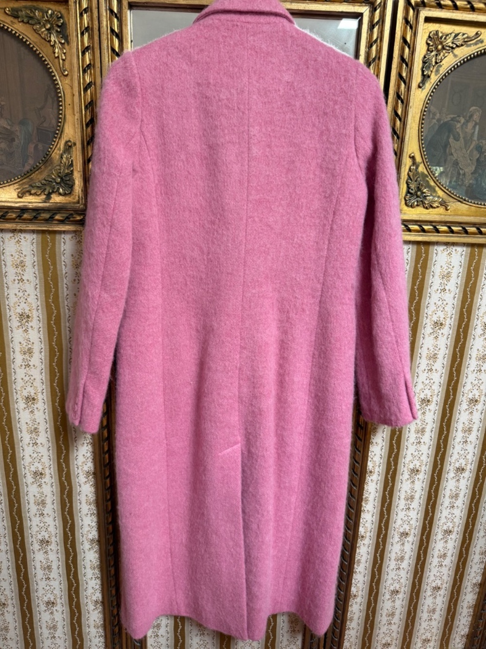 NWT LoveShackFancy Floret Wool Double Breasted Long Trench Coat Pink XS Bow - Picture 16 of 16